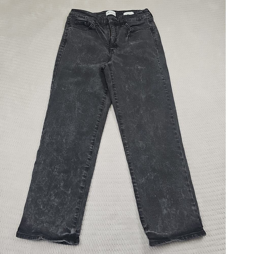 Frayed Jeans Womens 28 High Rise Ankle Straight Acid Wash Gray Black